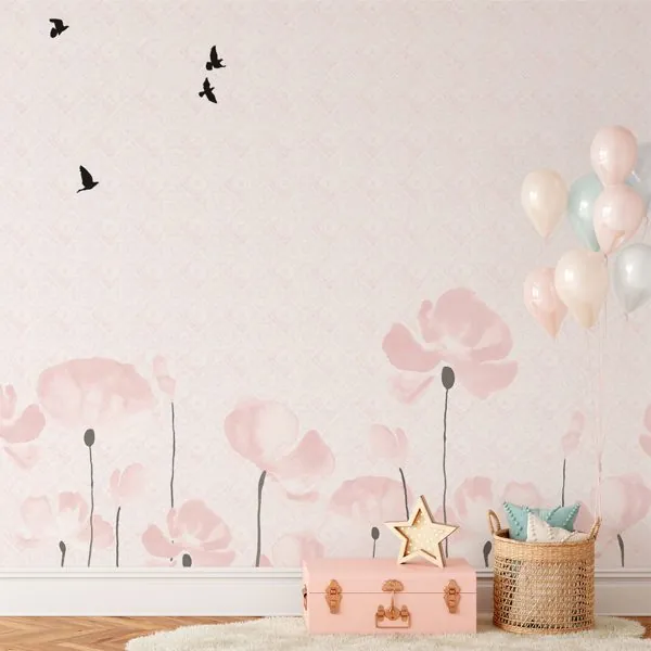 Floresta de Flores — ambiente com o papel de parede aplicado