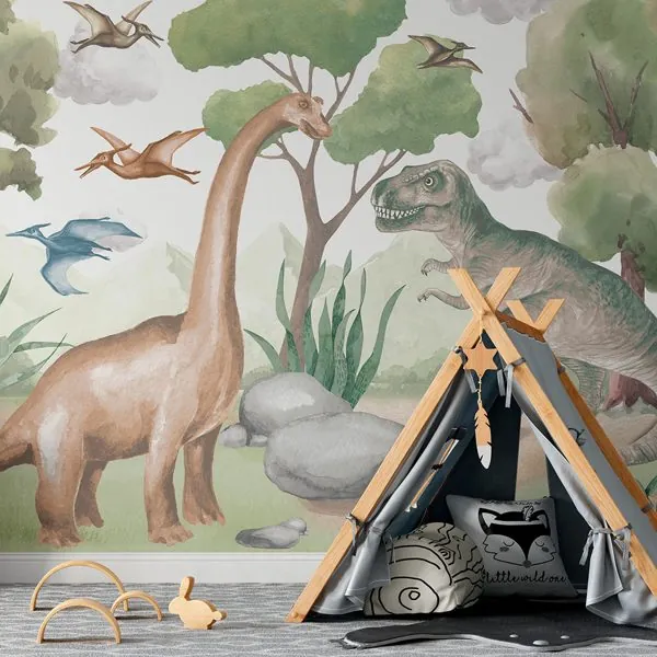 Floresta Dinossauros — ambiente com o papel de parede aplicado