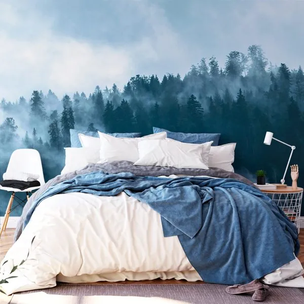 Floresta Nebulosa Azul — ambiente com o papel de parede aplicado