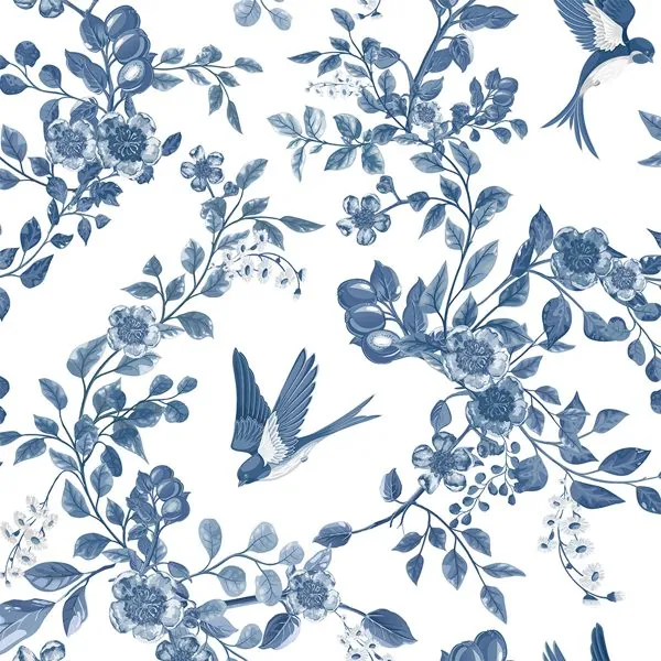 Folhagem Azul Monocromático — estampa do papel de parede