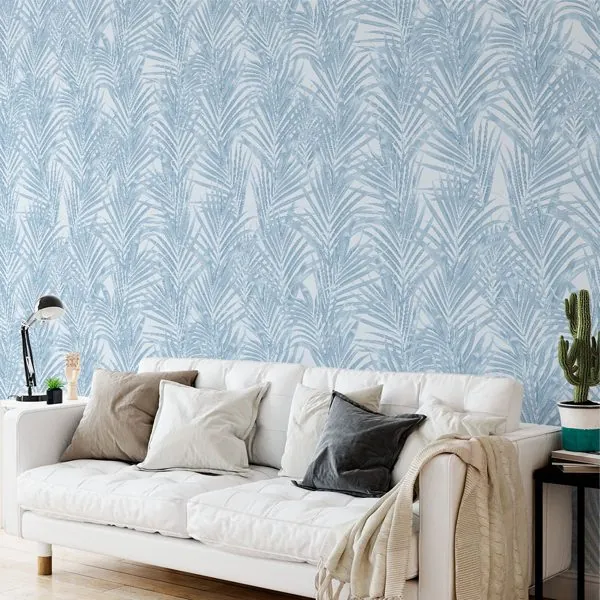 Folhagem Azul — ambiente com o papel de parede aplicado