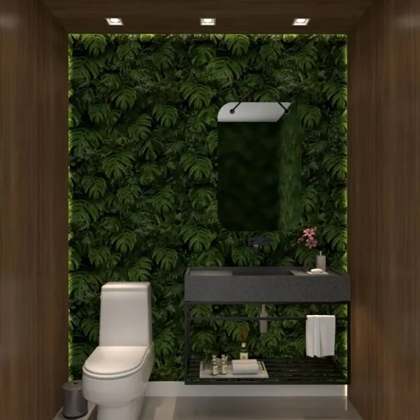 Folhagem Costela de Adão — ambiente com o papel de parede aplicado