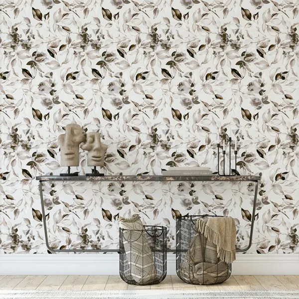 Folhas Cinza — ambiente com o papel de parede aplicado