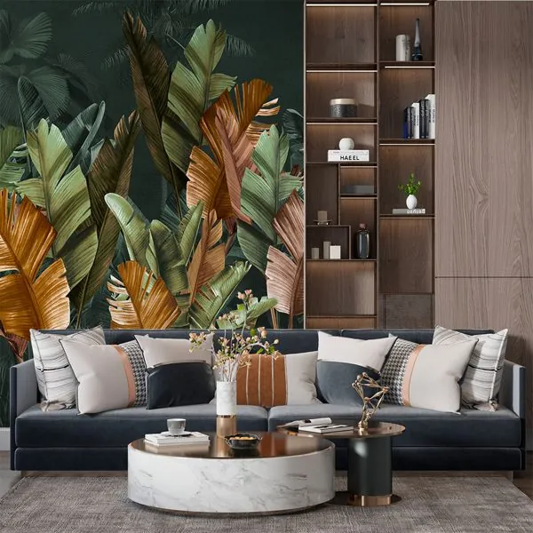 Folhas de Bananeira Colors — ambiente com o papel de parede aplicado
