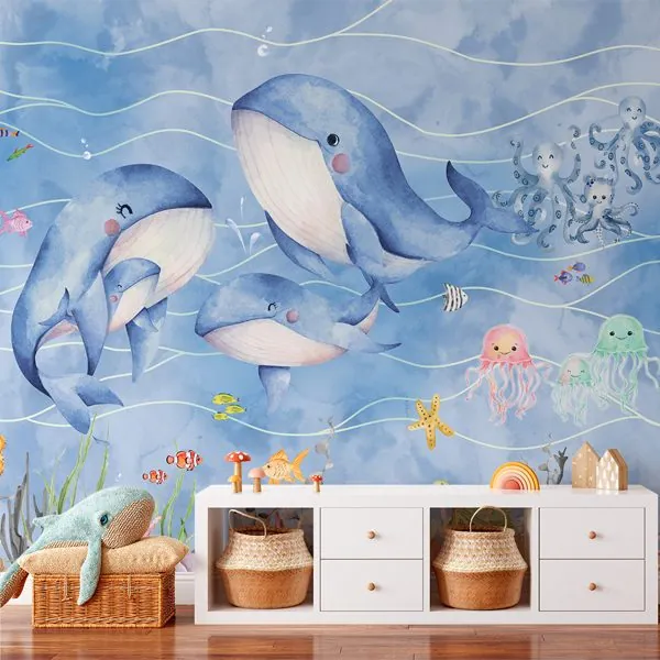 Fundo do Mar Baby Cute — ambiente com o papel de parede aplicado