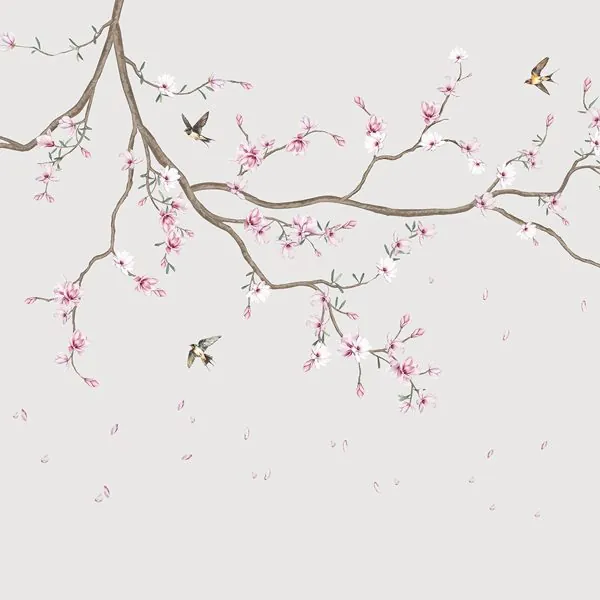Galhos de Sakura Areia — estampa do papel de parede