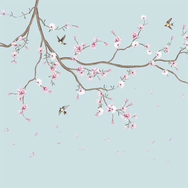 Galhos de Sakura Azul — estampa do papel de parede