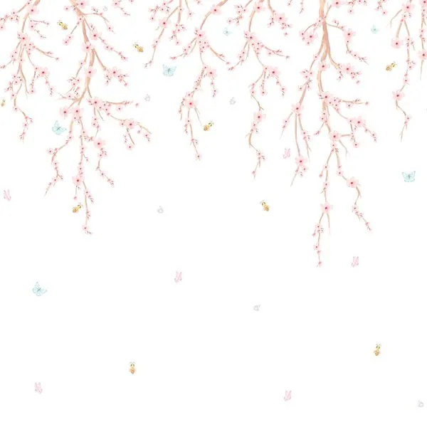 Galhos e Flores Rosa — estampa do papel de parede