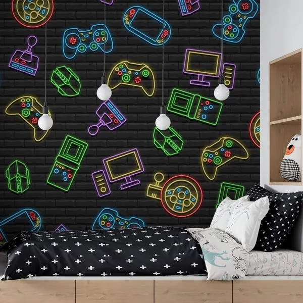 Gaming Grafite — ambiente com o papel de parede aplicado