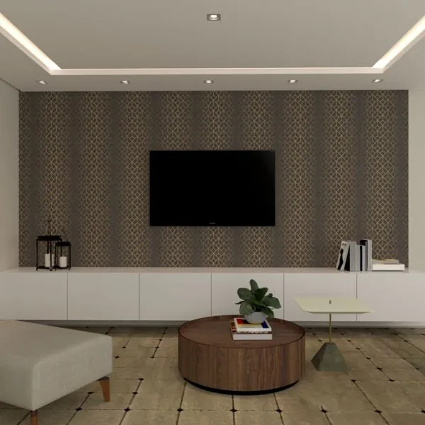 Geometrico Gold Preto — ambiente com o papel de parede aplicado