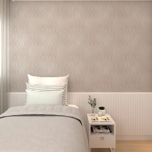 Geométrico Metalizado Rose Gold — ambiente com o papel de parede aplicado