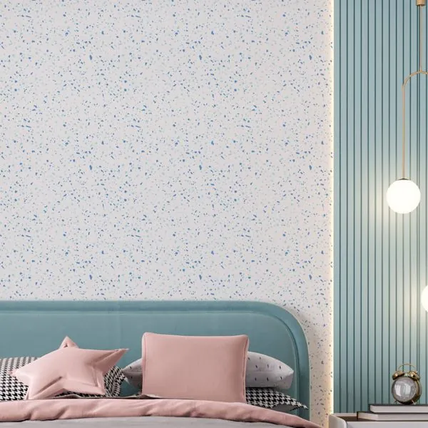 Granilite Azul e Tiffany — ambiente com o papel de parede aplicado