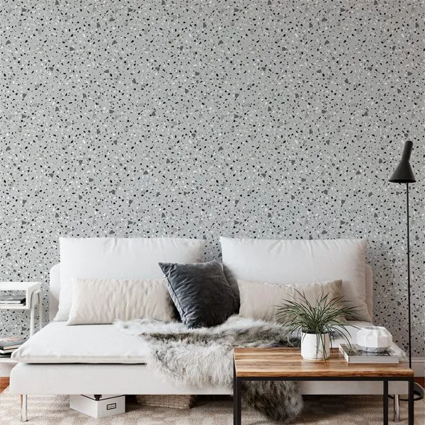 Granilite Cinza — ambiente com o papel de parede aplicado