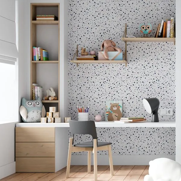 Granilite Rose e Azul Marinho — ambiente com o papel de parede aplicado