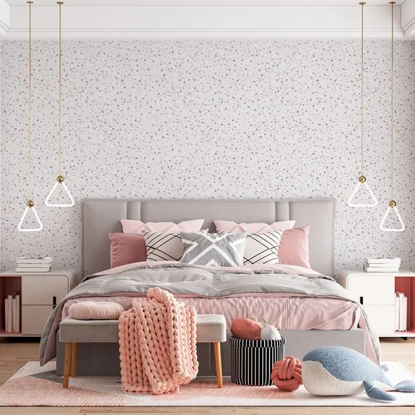 Granilite Rose e Roxo — ambiente com o papel de parede aplicado