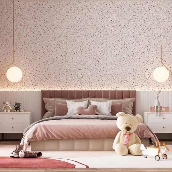 Granilite Rose Gold — ambiente com o papel de parede aplicado