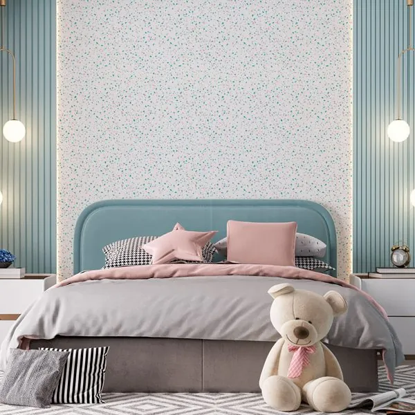 Granilite Tiffany Gold e Rose — ambiente com o papel de parede aplicado