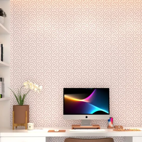 Hexagono Abstrato Rosa — ambiente com o papel de parede aplicado