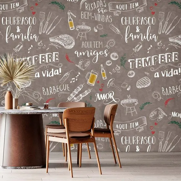 Hora do Churrasco Latte — ambiente com o papel de parede aplicado