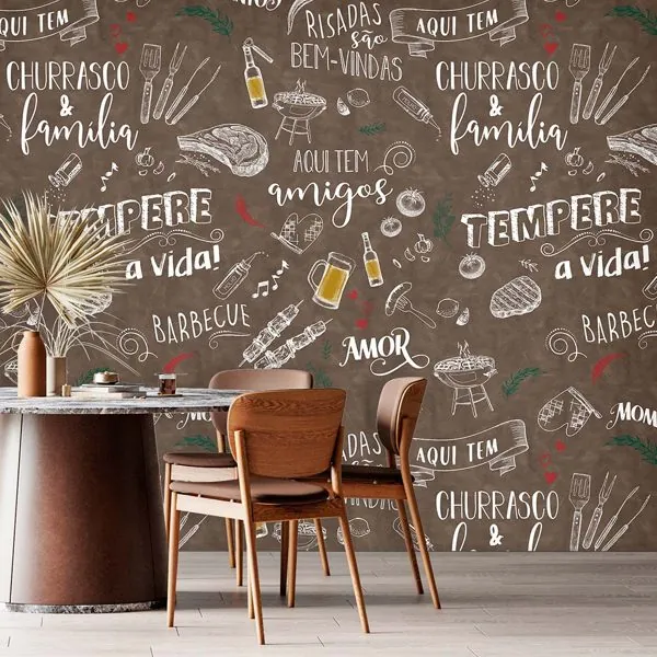 Hora do Churrasco Marrom — ambiente com o papel de parede aplicado