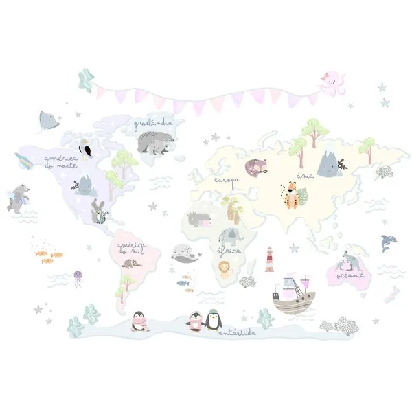 Infantil Mapa Mundi Cute — estampa do papel de parede