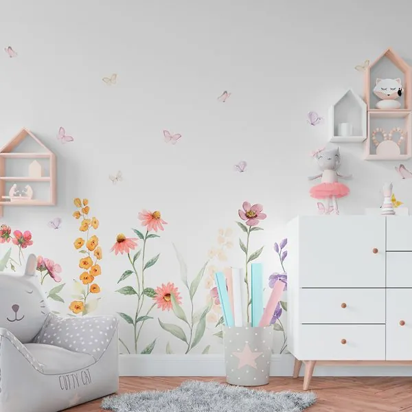 Jardim Soft Aquarela — ambiente com o papel de parede aplicado