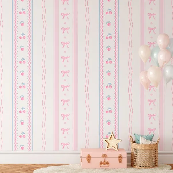 Laços de Afeto Rosa — ambiente com o papel de parede aplicado