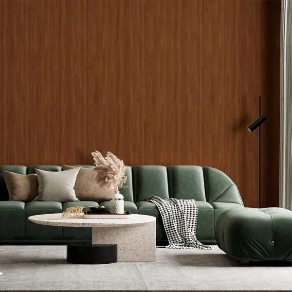 Laminado de Madeira Carvalho — ambiente com o papel de parede aplicado