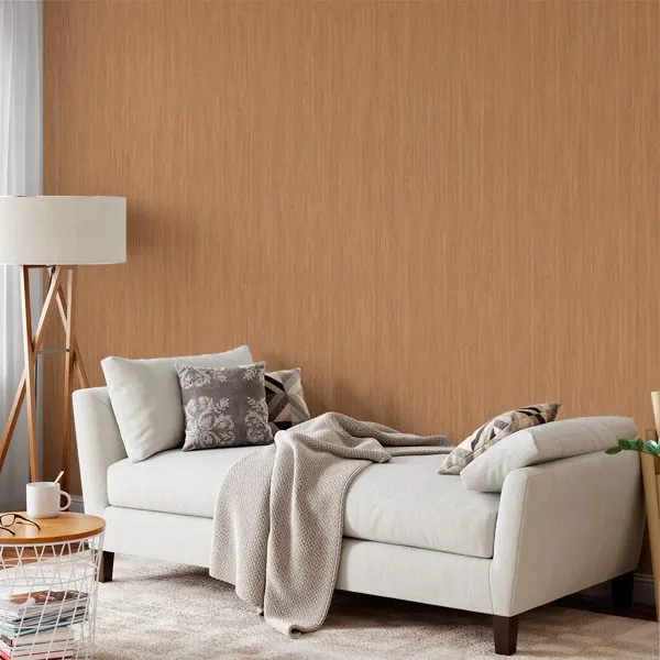 Laminado de Madeira Cerejeira — ambiente com o papel de parede aplicado