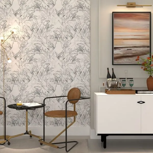 Liberty Cinza — ambiente com o papel de parede aplicado