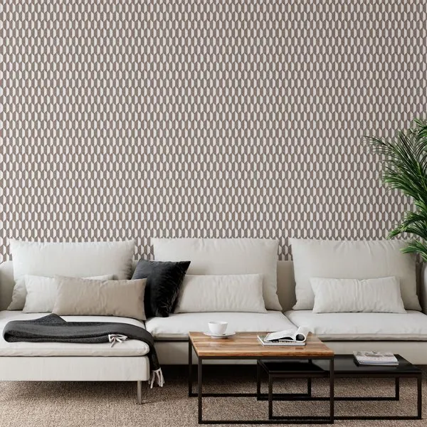 Linen Abstrato Favos — ambiente com o papel de parede aplicado