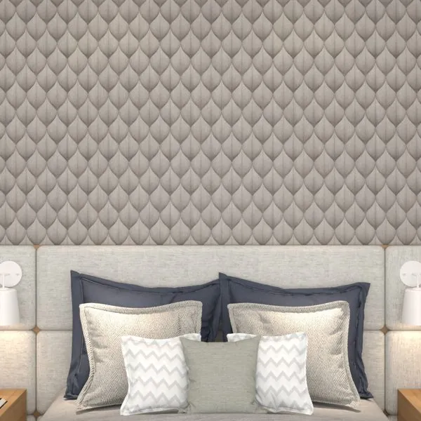 Linen Abstrato Folhas Nude — ambiente com o papel de parede aplicado