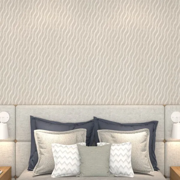 Linen Abstrato Waves Nude — ambiente com o papel de parede aplicado