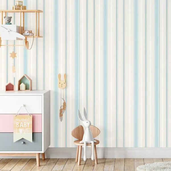 Listras Alternadas Verde Água — ambiente com o papel de parede aplicado