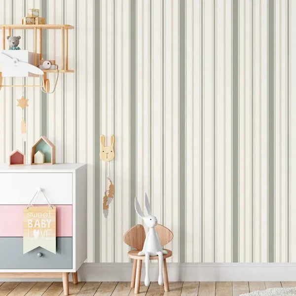 Listras Alternadas Verde — ambiente com o papel de parede aplicado
