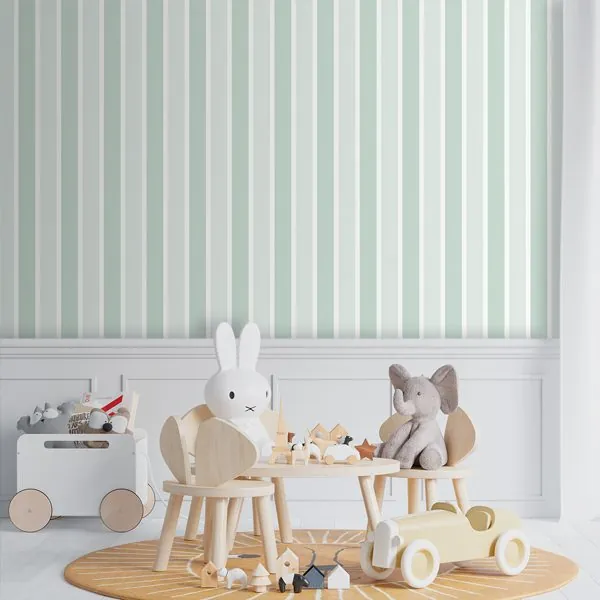 Listras Verde e Branco — ambiente com o papel de parede aplicado