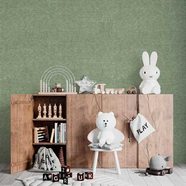 Malha Tricot Sálvia — ambiente com o papel de parede aplicado