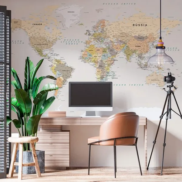 Mapa do Mundo Areia — ambiente com o papel de parede aplicado