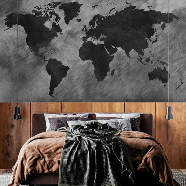 Mapa Estonado Cinza — ambiente com o papel de parede aplicado