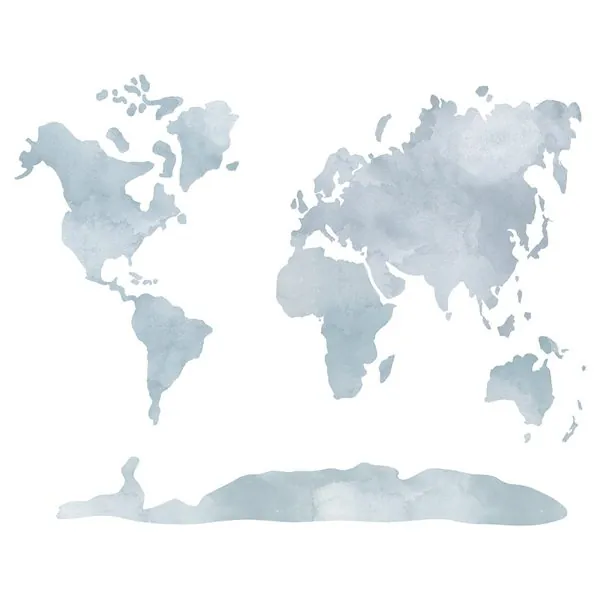 Mapa Mundo Aquarela Azul — estampa do papel de parede