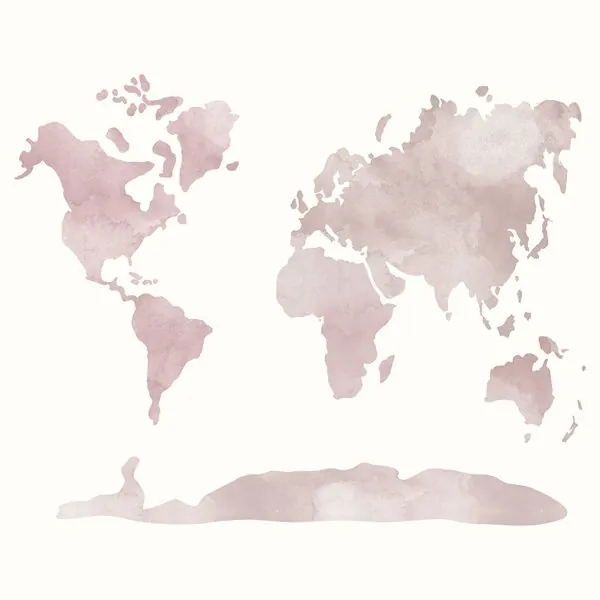 Mapa Mundo Aquarela Rosa — estampa do papel de parede