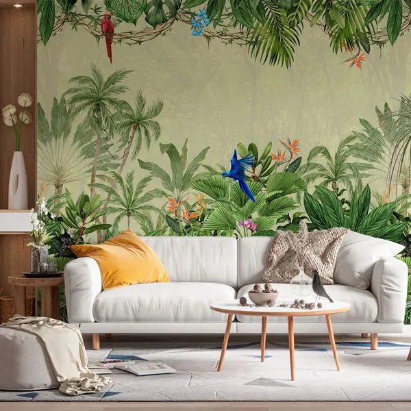 Mata Tropical — ambiente com o papel de parede aplicado