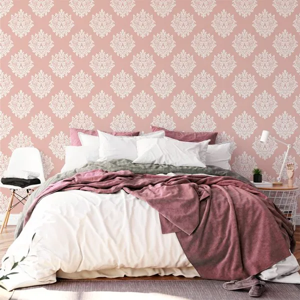 Medalhao Rose — ambiente com o papel de parede aplicado