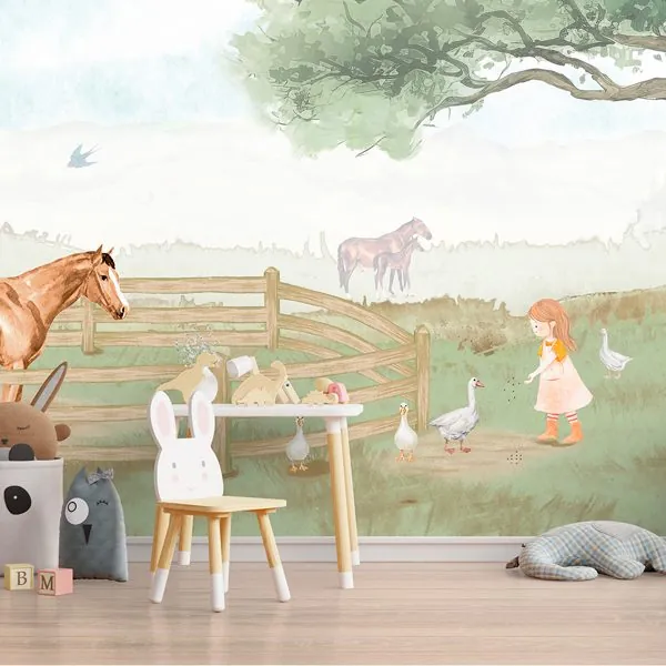 Menina do Campo — ambiente com o papel de parede aplicado