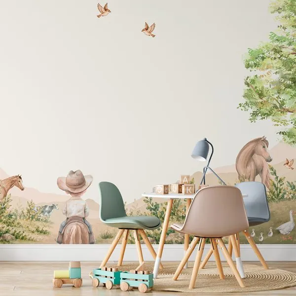 Menino e Seu Cavalo — ambiente com o papel de parede aplicado