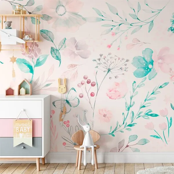 Meu Jardim Aquarela — ambiente com o papel de parede aplicado