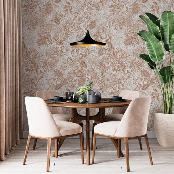 Mix Folhagem Grayscale Camurça — ambiente com o papel de parede aplicado