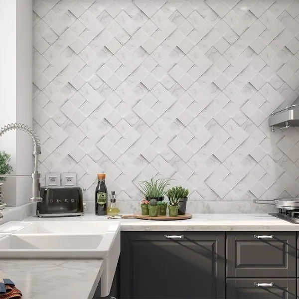 Mosaico Carrara — ambiente com o papel de parede aplicado