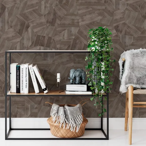 Mosaico de Linhas Marrom — ambiente com o papel de parede aplicado