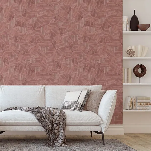 Mosaico de Linhas Rose — ambiente com o papel de parede aplicado